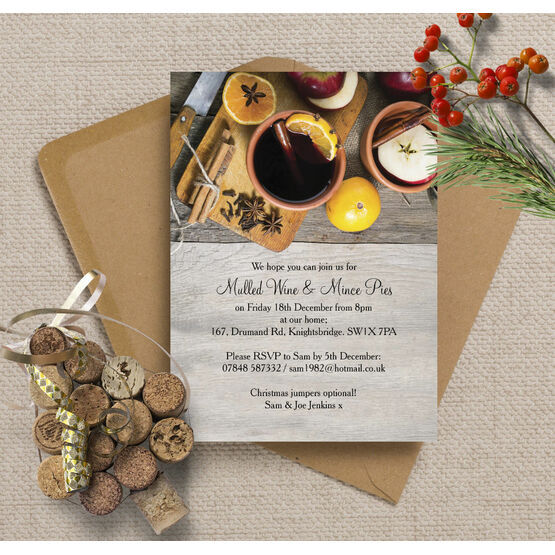 Mulled Wine & Mince Pies Personalised Christmas Party Invitations