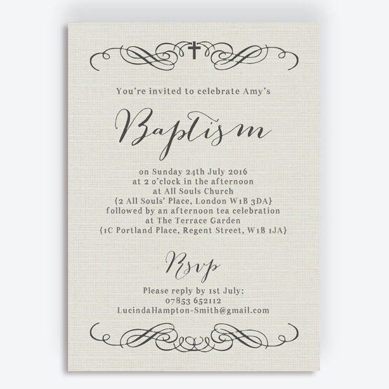 Rustic Calligraphy Personalised Christening / Baptism Invitation