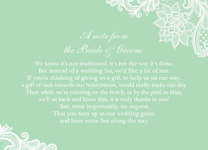 50 Small Personalised Wedding Gift Poem Cards asking for Money on Kraft Card 