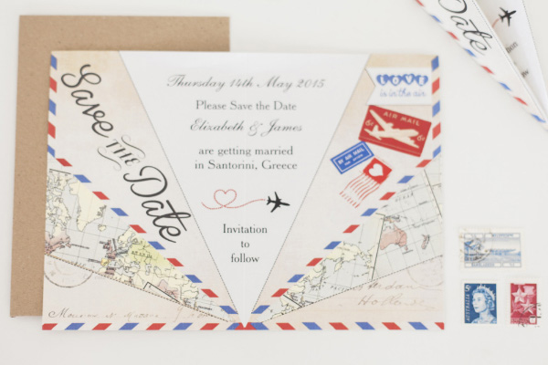 Vintage Airmail Travel Destination Wedding Stationery Save the Date  Paper Airplane Aeroplane by HipHipHooray.com