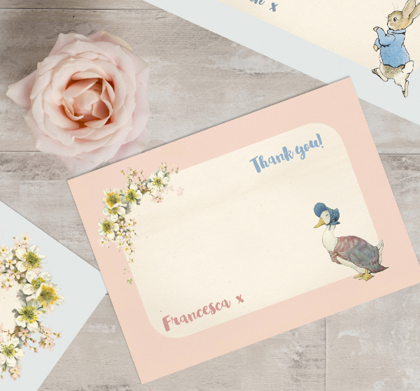 Childrens Kids Party Personalised Thank You Cards Jemima Puddle Duck Peter Rabbit Beatrix Potter Printable or Printed by Hip Hip Hooray
