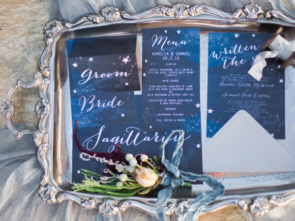 Navy Blue Coastal Beach Wedding Stargazing Constellations Night Sky Wedding Stationery Invitations 15