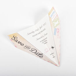 Pastel Coloured Vintage Airmail Save the Date Paper Plane