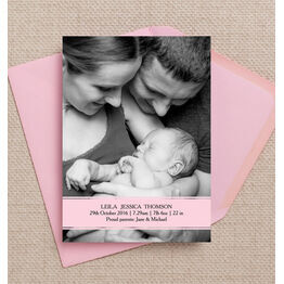 Pink Banner Personalised Birth Announcement Photo Card