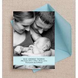 Blue Banner Personalised Birth Announcement Photo Card