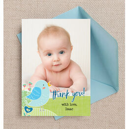 Baby Bird Personalised Thank You Photo Card - Blue