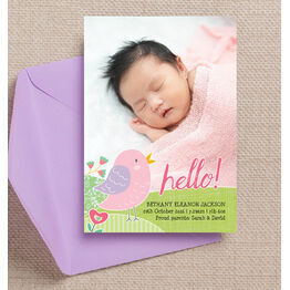 Baby Bird Personalised Birth Announcement Photo Card - Pink