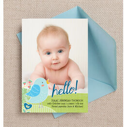 Baby Bird Personalised Birth Announcement Photo Card - Blue