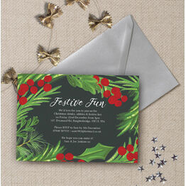 Hand Painted Leaves & Berries Christmas Party Invitation