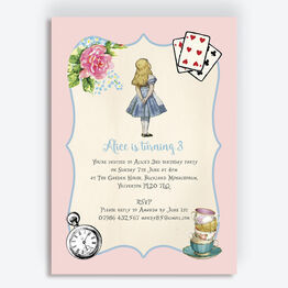 Pink & Blue Alice in Wonderland Birthday Party Invitation