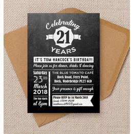 Chalkboard Typography 21st Birthday Party Invitation