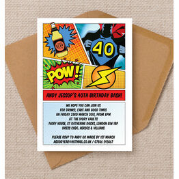 Comic Book Inspired Superhero 40th Birthday Party Invitation