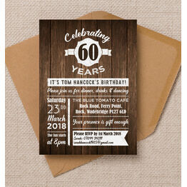 Rustic Wooden Background 60th Birthday Party Invitation
