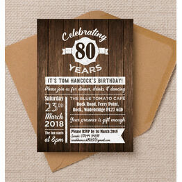 Rustic Wooden Background 80th Birthday Party Invitation