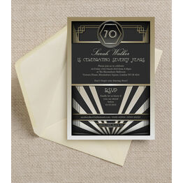 Black & Gold Art Deco 1920s 70th Birthday Party Invitation