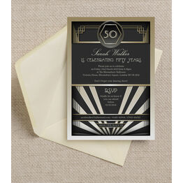 Black & Gold Art Deco 1920s 50th Birthday Party Invitation