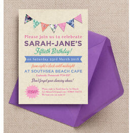 Rustic Colourful Bunting 50th Birthday Party Invitation
