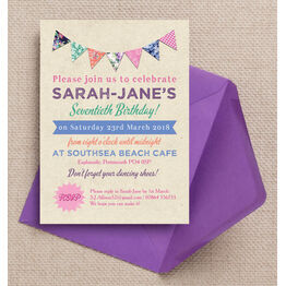 Rustic Colourful Bunting 70th Birthday Party Invitation
