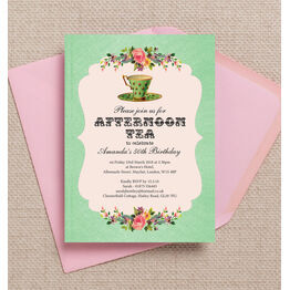 Vintage Afternoon Tea Themed 50th Birthday Party Invitation