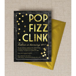 Pop Clink Fizz' Champagne Prosecco Themed 60th Birthday Party Invitation