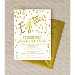 Gold Calligraphy & Confetti 18th Birthday Party Invitation