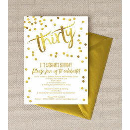 Gold Calligraphy & Confetti 30th Birthday Party Invitation