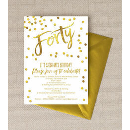 Gold Calligraphy & Confetti 40th Birthday Party Invitation