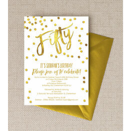 Gold Calligraphy & Confetti 50th Birthday Party Invitation
