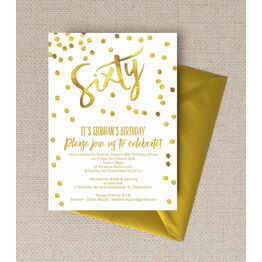 Gold Calligraphy & Confetti 60th Birthday Party Invitation