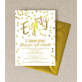 Gold Calligraphy & Confetti 80th Birthday Party Invitation
