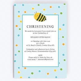 Bumble Bees Christening / Baptism Invitation - Blue