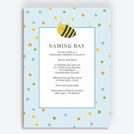 Bumble Bees Naming Day Ceremony Invitation - Blue