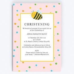 Bumble Bees Christening / Baptism Invitation - Pink