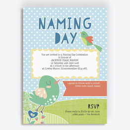 Cute Birds Naming Day Ceremony Invitation - Blue