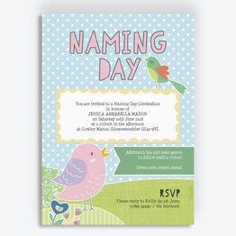 Cute Birds Naming Day Ceremony Invitation - Pink