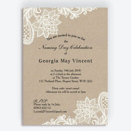 Rustic Kraft & Lace Naming Ceremony Day Invitation