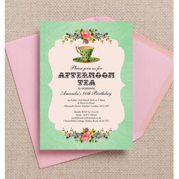 Vintage Afternoon Tea Themed Birthday Party Invitation