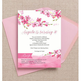 Cherry Blossom Pink Floral Birthday Party Invitation