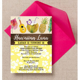 Hawaiian Luau Tropical Themed Birthday Party Invitation