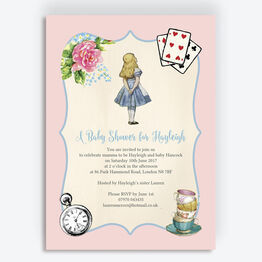 Pink & Blue Alice in Wonderland Baby Shower Invitation
