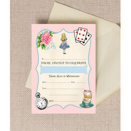 Pack of 10 Pink & Blue Alice In Wonderland Party Invitations