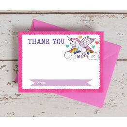 Pack of 10 Rainbow Unicorn Thank You Cards (Non-Personalised)