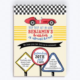 Racing Cars Personalised Birthday Party Invitation
