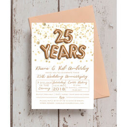 Gold Balloon Letters 25th / Silver Wedding Anniversary Invitation