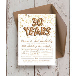 Gold Balloon Letters 30th / Pearl Wedding Anniversary Invitation