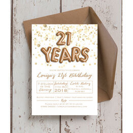 Gold Balloon Letters 21st Birthday Party Invitation