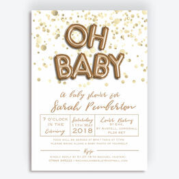 Gold Balloon Letters Baby Shower Invitation