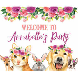 Flower Crown Animals Party Sign