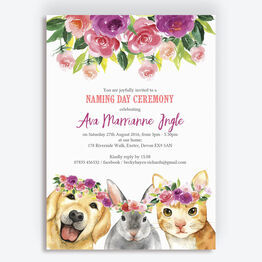 Flower Crown Animals Naming Day Ceremony Invitation