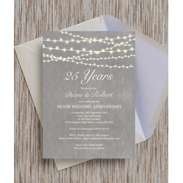 Grey Fairy Lights 25th / Silver Wedding Anniversary Invitation